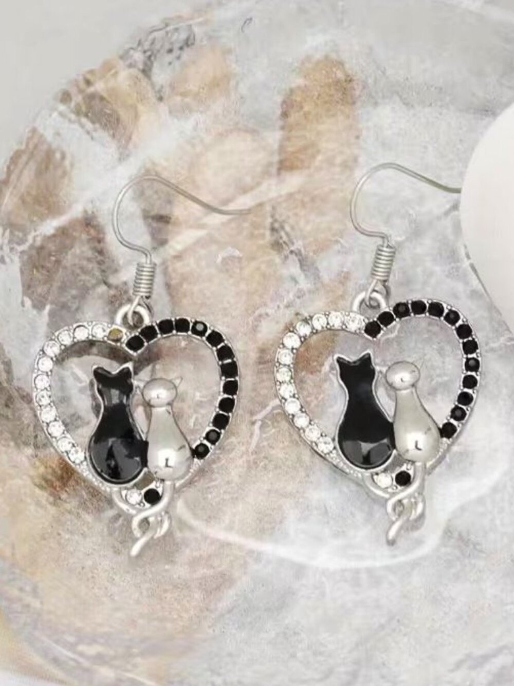 [NEW] WOMEN'S 3-PIECE CAT HEART-SHAPED NECKLACE EARRINGS SET SPARKLY RHINESTONES